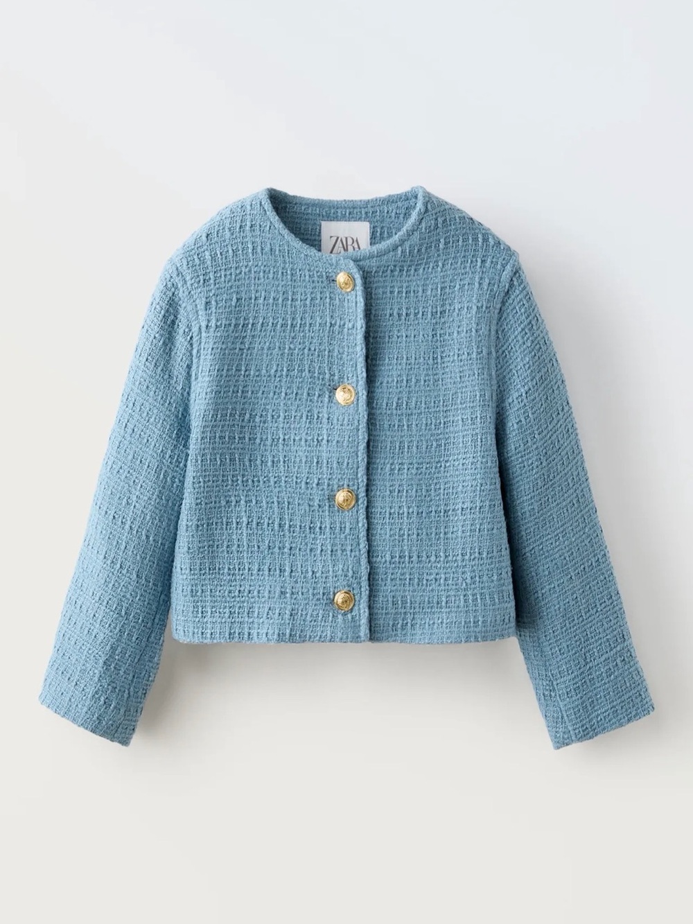 Zara Dusty Blue Textured Button-Front Cardigan